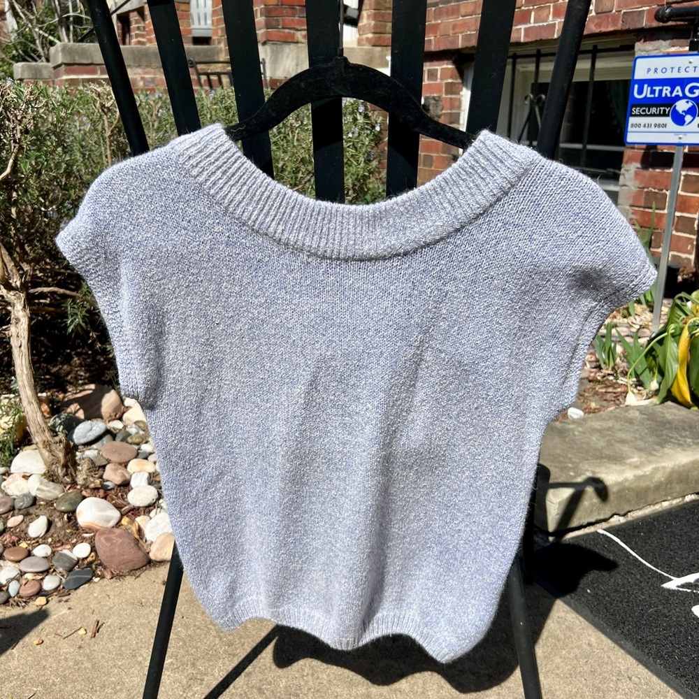 Vintage Light Blue Women's Short Sleeve Sweater
